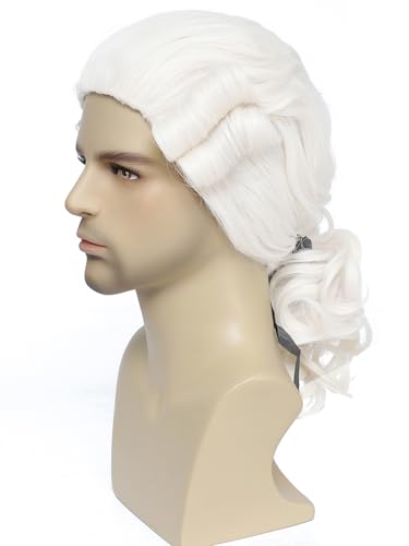 Lotfon Mens 18th Century Colonial Wig George Washington Wig Founding Father Costume for Halloween Theme Party Costume (White)