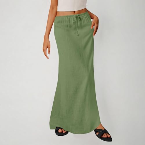 2025 Linen Maxi Skirt for Women, Trendy Summer Comfy Drawstring Waist A Line Skirts, Boho Casual Flowy Skirts3