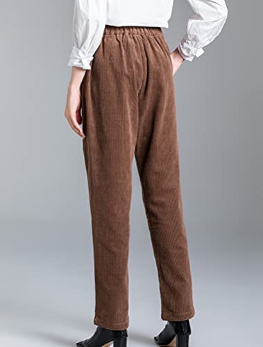 Minibee Women's Cropped Corduroy Pants Elastic Waist Retro Trouser with Pockets3