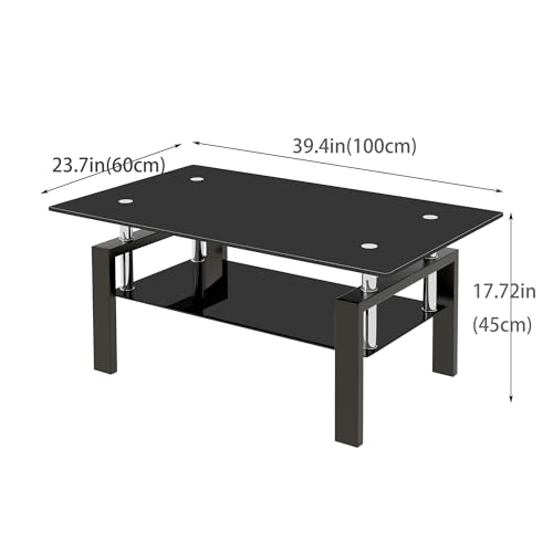 Smartik Glass Coffee Table Set Of 3, Modern Black Transparent Living Room Table Set thumb #2