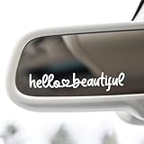 NBFU 3X Hello Beautiful Mirror Vinyl Decals Sticker (White, 5 inches x 0.9 inches) Car Stickers for Womens, Car Decals for Women, Rear View Mirror Sticker, Valentines Day Gifts Birthday for Her, Him