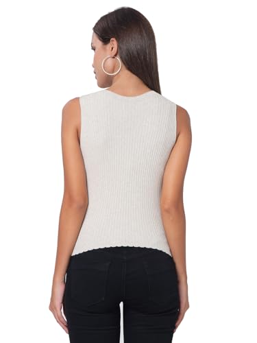 Image of Kalt Womens Knitted, Ribbed Cotton Fitted Sleeveless Round Neck Cami Tank Top
