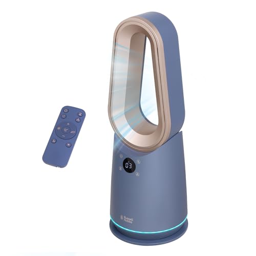 Russell Hobbs Smart Bladeless Cooling Fan in Opulence 9 Speed Settings 3 Modes Touch Controlled Buttons WiFi Enabled LED Display with Remote 80 Oscillation Function 59cm Tall RHCBLDL10BLSM