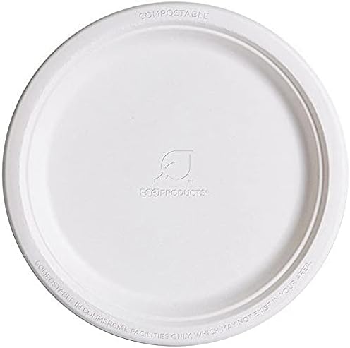 Eco-Products Disposable Round Sugarcane Plate, Eco-Friendly, Compostable, Grease and Cut Resistant, Microwave Safe, 10″ Diameter, Case of 500
