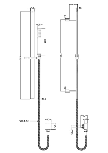 nuie A4167 Shower Modern Bathroom Square Slide Rail Kit with Outlet Elbow, Flex Hose and Single Function Handset, 685mm, Matt Black - Image 3