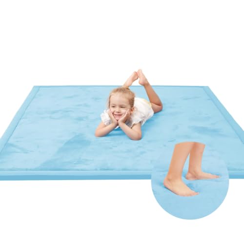Image of Baby Play Mat for Floor,1.3 inch Thick Memory Foam Tummy Time Mat,Soft Coral Velvet Nursery Rug,Large Non Slip for Crawling,Toddlers,Infants,Kids,Yoga & Tatami Style for Living Room(Light Blue)