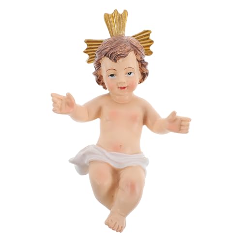 LOGOFUN Baby Jesus Figurine Resin Baby Jesus Statue Baby Jesus Nativity Collectible Craft with Cross for Home Office Shelf Table Decor - 12CM
