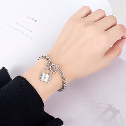 H&Beautimer 925 Sterling Silver Bracelet For Women's - Italian Handmade Rolo Chain 6.3, 6.7, 7.1, 7.5, 8 Inch - AAAAA CZ Zircon Heart/Lock Pendant Bracelet - Fine Jewelry2