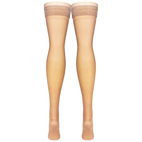 Image of NuVein Sheer Compression Stockings for Women, 15-20 mmHg Support, Medium Denier, Thigh High, Closed Toe, Beige, X-Large