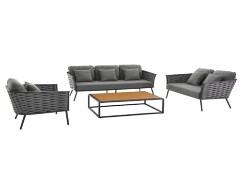 Image of 6 Seater Premium Rope Sofa Set with Center Table for Garden, Balcony, Patio, Terrace & Poolside | Handwoven All-Weather Rope Design on Rustproof Metal Frame (Grey)