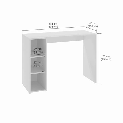 Image of FURNEASER Dettlet Engineered Wood Study Table with Side Storage Shelves, Space-Saving Computer & Laptop Desk for Home Office, Writing Workstation for Students (103x40cm)