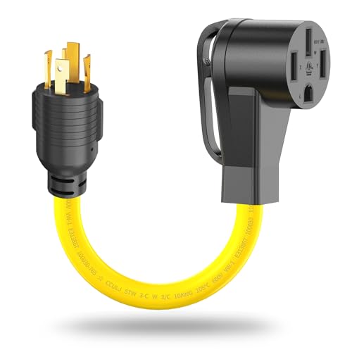 Image of 4 Prong Twist Lock 30 Amp to 50 Amp RV Adapter Cord 240V, NEMA L14-30P Locking Male to 14-50R Female for Tesla EV