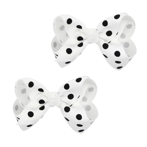 BOENBE LOVED Grosgrain Ribbon Polka Dot Hair Bow Baby Girls Polka Dot Hair Clips Infant Toddler (white)
