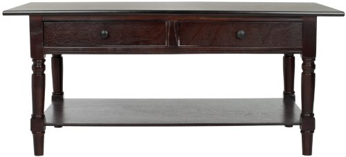 SAFAVIEH Home Collection – Boris Dark Cherry Coffee Table with Drawers & Shelf, Farmhouse Storage Coffee Table, Carved Detail Design (AMH5706D)
