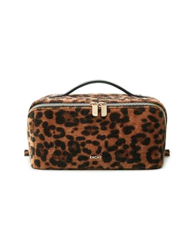 Image of EACHY Travel Makeup Bag, Large Capacity Cosmetic Bag for Women, Waterproof PU Leather, Flat Open Portable Toiletry Bag for Skincare, Brushes & Travel Essentials