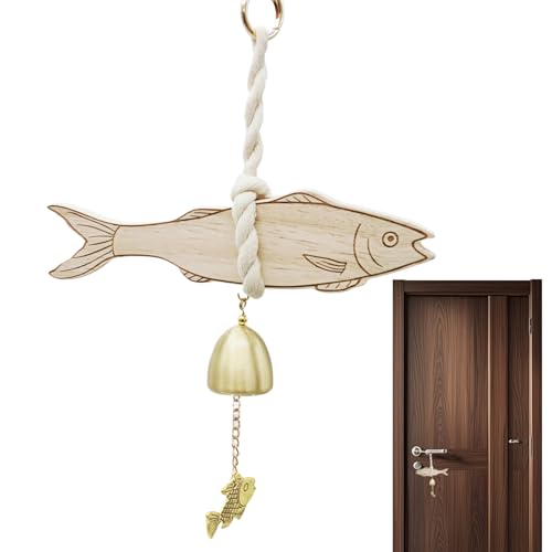 Generisch Shopkeepers Bell, rústico de madera para puerta con diseño de peces, decoración fácil de instalar para entrada en casa, habitación de dormitorio, apartamento, estudio, sala de estar