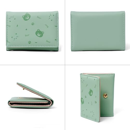Image of INOVERA (LABEL) Wallets for Women, Girls - Stylish Card, Coin Holder Mini Cute Bear Pattern Purse - Small Hand Wallet (Green)
