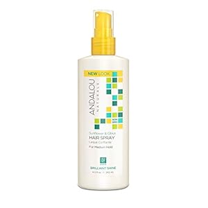 Andalou Naturals Brilliant Shine Hair Spray, Sunflower & Citrus, Styling and Hair Shine Spray with Medium hold, Tames Frizzy Hair & Flyaways, Quick Drying & Non-Sticky, Cruelty Free, 8.2 Fl Oz