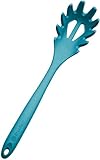 StarPack Premium XL Silicone Pasta Fork (13.5'), High Heat Resistant to 600°F, Hygienic One Piece Design, Spaghetti Strainer & Server Spoon (Teal Blue)