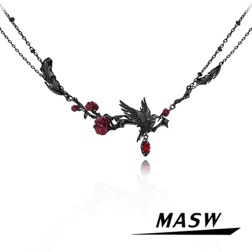 original design hip hop style Gothic necklace Crow red Rose necklace women's fashion gift M35004