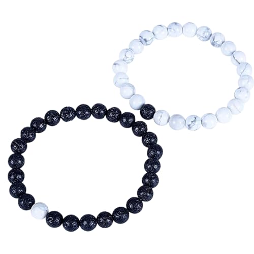 Bracelets pour couples à distance en perles de lave et howlite