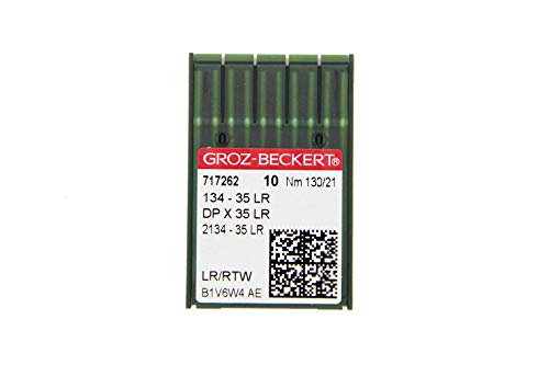 Groz-BECKERT 134-35 LR Lot de 10 aiguilles à coudre pour cuir avec piston rond et pointe de coupe pour machine à coudre industrielle, Nm. 130/21 Cover