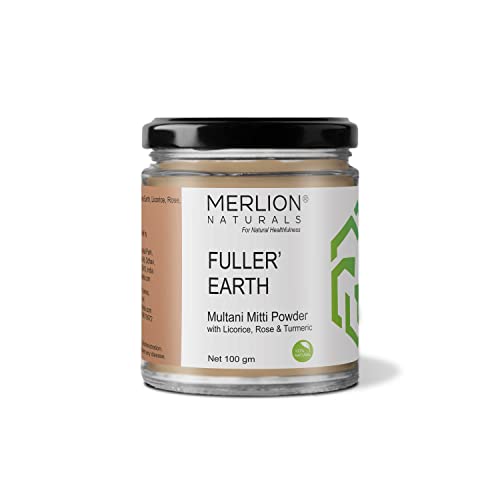 Fullers Earth Powder with Sandal Wood, Turmeric, Licorice and Rose by Merlion Naturals | Multani Mitti | 100gm/ 3.5OZ | 100% Natural, No Additives, No Preservatives