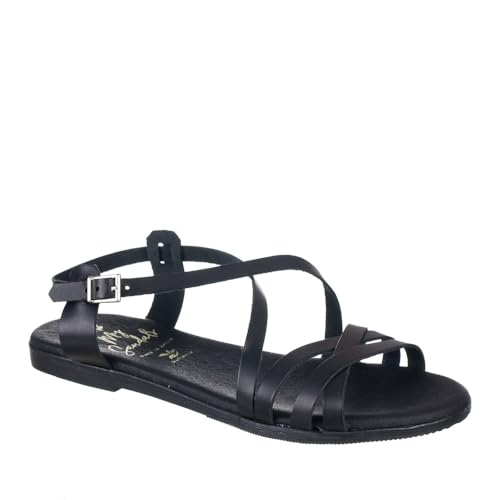 Oh! My Sandals 5806 Sandalia Piel con Tiras Plana Mujer Negro 37