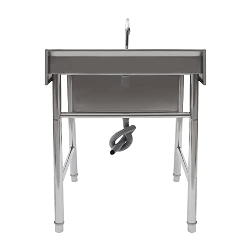 GEYOPMID 22 Inch Stainless Steel Utility, Sink Single Bowl Kitchen Sink with Hot and Cold Faucet, Freestanding Commercial Kitchen Single Bowl Sink for Restaurant, Laundry Room, Garage