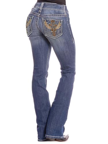 BlueMoment Bootcut Jeans for Curvy Women Western Cowgirls Stretchy Butts Lifting Jeans Retro Mid Low Rise Ladies Denim Jean