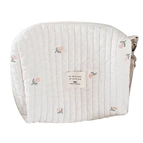 LOLPALONE Bolso de hombro individual para mamá Bordado con Cremallera Bolso para Mamá Color Crema Gita para Pañales para Cochecito A