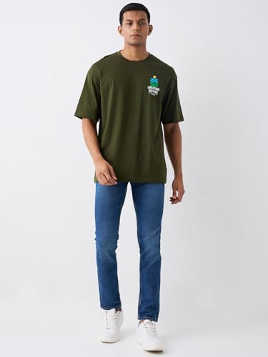 Image of Spykar Men's Oversized Round Neck Half Sleeve Solid Casual T-Shirt