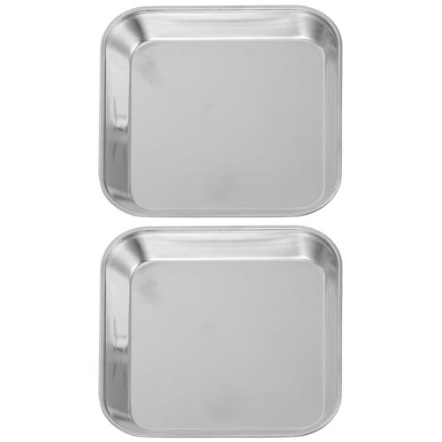 STOBAZA 2 pièces Plateaux Alimentaires Inox Épais Plateaux Carrés Acier Inoxydable Robustes pour Salade Apéritifs Desserts et Stockage Cuisine