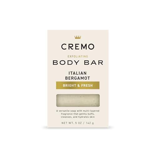Cremo Exfoliating Body Bar for Men, Italian Bergamot Scent, Multi-Layered Fragrance That Buffs, Cleanses and Hydrates Skin, 5oz