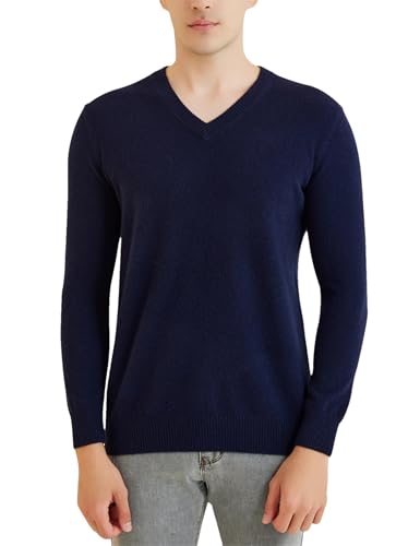 Mnjyihy Men's V-Neck Wool Knit Sweater Fall Winter Warm Long Sleeve Pullover Jumper