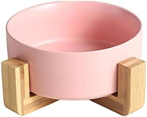 AOBOPO 犬猫用脚付フードボウル 陶器・セラミック製ペット食器 餌入れ兼ウォーターボウル 犬用猫用両対応水飲みボウル 木製脚付き姿勢改善ペット皿 汚れにくく洗える犬猫餌入れ ペット用食品接触安全素材