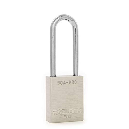 Image of PACLOCK's 90A-PRO Padlock, 1 /4 inch Diameter Hard. Steel Shackle, 2-1 /2 inch Tall, High Performance 7-Pin Cylinder w / 1 Key, Keyed Differently, Silver