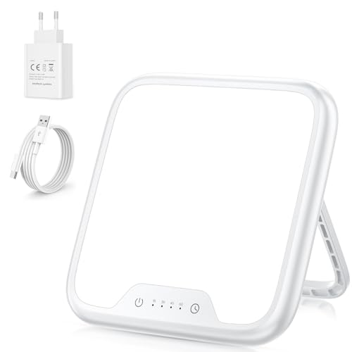 VTHW Lampada per Terapia della Luce, Lampada di Luce Diurna 10000 Lux UV-Free, con Funzione di Memoria & 4 del Timer SAD Light Fototerapia, Controllo Tattile, Dimmer Continuo, 90° Supporto Pieghevole VTHW Lampada per Terapia della Luce, Lampada di Luce Diurna 10000 Lux UV-Free, con Funzione di Memoria & 4 del Timer SAD Light Fototerapia, Controllo Tattile, Dimmer Continuo, 90° Supporto Pieghevole