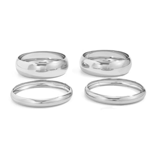 XFSRG 4 Pièces Bracelet Larges Femme Bracelets Rigides Minimalistes Bracelets Chunky Statement pour Quotidien Fête et Robe de Soirée(Argent)