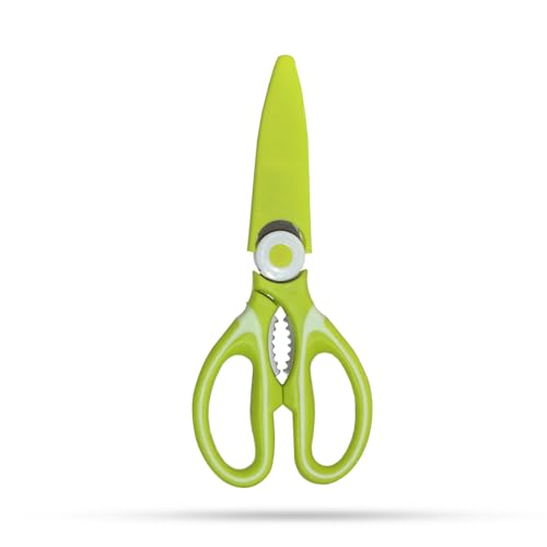 Image of Anandi Green's 3 Stainless Steel Scissors Pointed Tip with Shock Proof Body Ergonomic & Soft Handles for Easy Handling Green Scissor with Cap