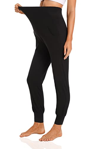 V Vocni Women'S Maternity Pants Maternity Activewear Jogger Track Cuff Sweatpants Over The Belly Stretchy Pregnancy Pants Black thumb #1