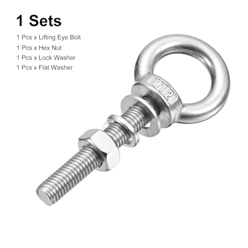 Image of uxcell Lifting Eye Bolt, 1 Set M12 x 70mm Eye Bolt with Nut Washer 304 Stainless Steel Shoulder Lifting Ring Eye Bolt for Hanging Item