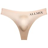 PWMENLK Men's Brief Underwear Ice Silk See Through Sexy Underpants Sports Letter Thong Underwear Seamless Thong Bikini（Skin-M）