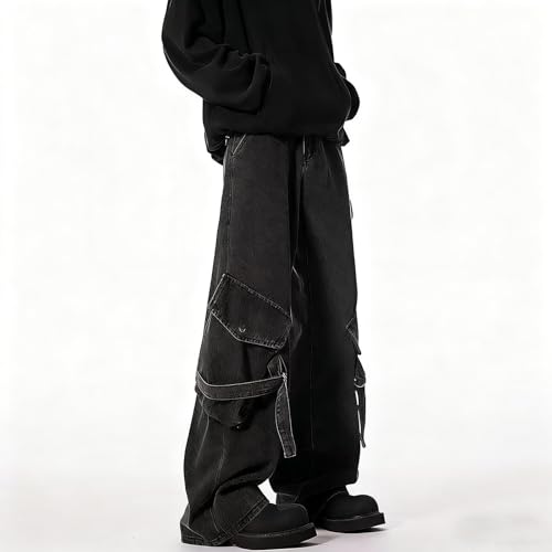 Baggy Jeans for Men Women Y2K High Waist Vintage Hip Hop Grunge Cargo Denim Pants Harajuku Streetwear with Pockets4