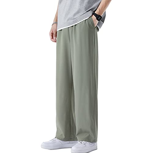 Men's Straight-Fit Casual Stretch Pant Comfort Yoga Casual Trousers Summer Nine Pants Loose Suit Pants (3X-Large,Green)