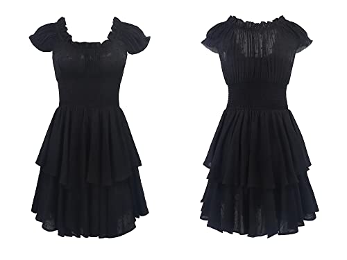 Image of R.Vivimos Women's Summer Cotton Puff Sleeves Layered Ruffles Casual Boho Swing Mini Dresses