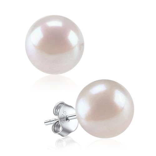 ChicSilver Boucle d'oreille Femme Perles Blanches Grosses 10 mm Clou d'oreilles avec Perle de Culture Boucle d'oreille Cartilage Bijoux Élégant Cadeau Noel...