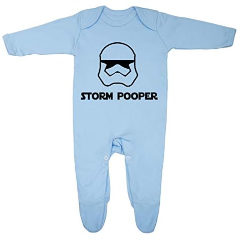 'Storm Pooper' Fun Star Wars Inspired Baby Boy Girl Sleepsuit 100% Fine Combed Cotton (6-12 Months, Blue) Cover