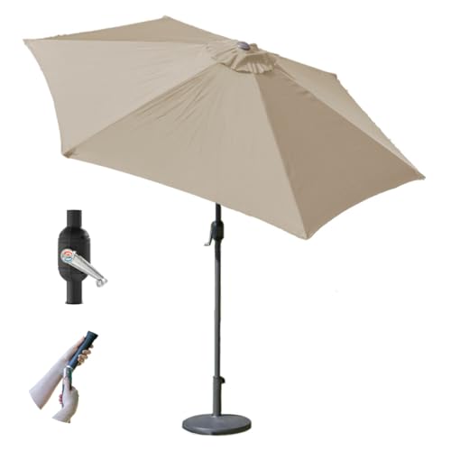 GardenKraft 14630 2.7m Outdoor Garden Parasol/Tilt & Crank Mechanism / 6 Steel Ribs/UV 30 Protection/Durable Polyester Material/Beige Colour