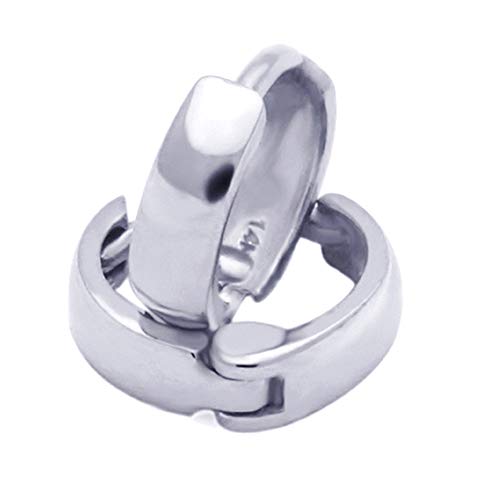Solid 14K White Gold Earrings Plain 2.5Mm Wide 8Mm Length Domed Small Tiny Huggie Hoop Earrings #TOP26